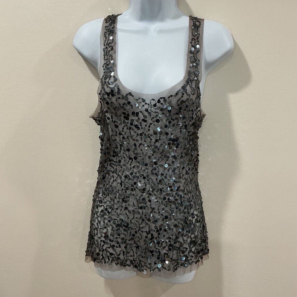 Y2K Wet Seal Paillette Mesh Cami Top Size Medium Silver Fairycore Vintage Club